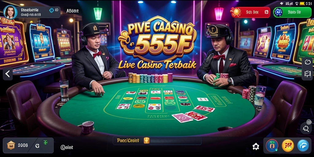 Tampilan gameplay Live Casino di aplikasi 555F dengan dealer langsung.