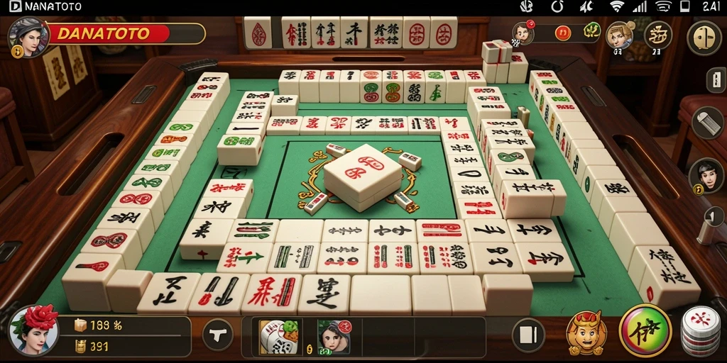 Screenshot utama menampilkan gameplay seru DANATOTO dengan ubin Mahjong.