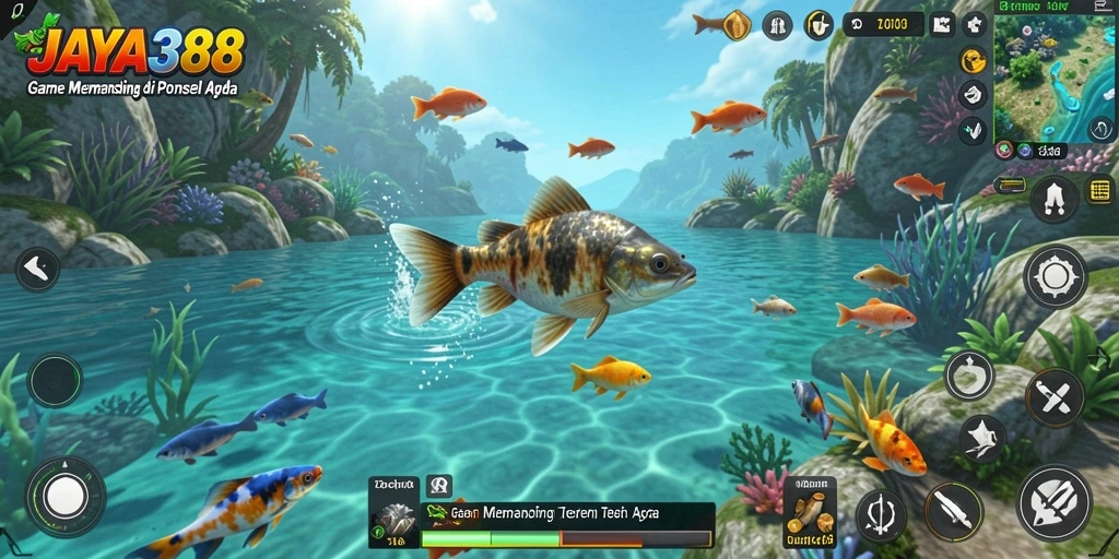 Screenshot utama JAYA388 menampilkan gameplay memancing yang seru dan menantang.
