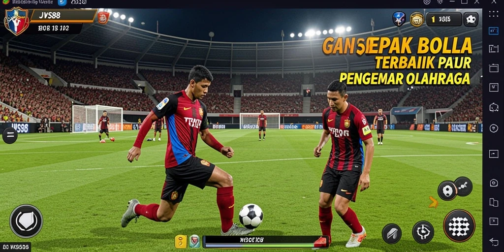 Screenshot utama JVS88 menampilkan aksi seru di lapangan sepak bola.