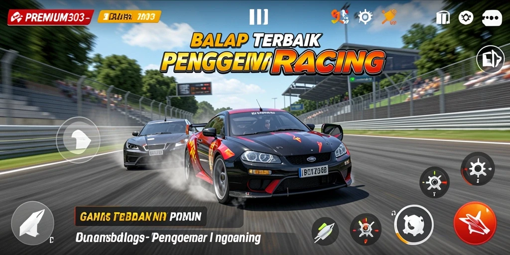 Tangkapan layar utama dari PREMIUM303 menampilkan keseruan balapan di jalanan.