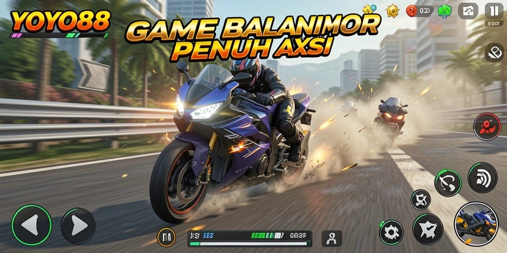 Tampilan gameplay seru di lintasan balapan motor.
